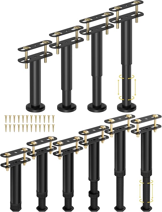 Wlrrcwdttc 4 Pcs Metal Adjustable Height Bed Support Legs + 6 Pcs Half Metal Half Plastic Adjustable Height Bed Support Legs with Locking Ring for Bed Frame/Bed Center Slat/Furniture (7.08-12.6 inch)