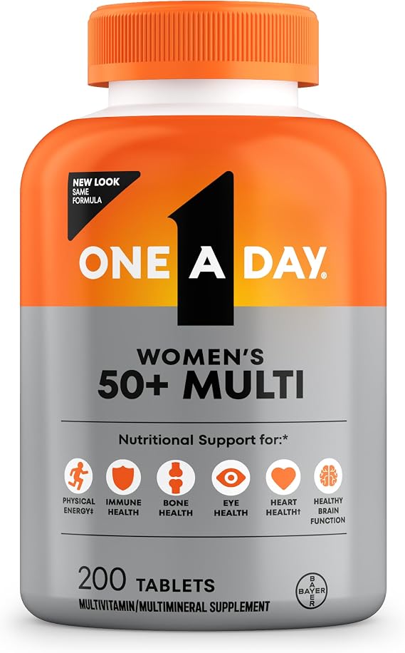 One A Day Multivitamin for Women 50 and Over Tablets, Womens Multivitamin 50 Plus with Vitamins D, C, E, Zinc & Biotin, Daily Vitamins for Woman 50+, 200 Ct (Packaging May Vary)