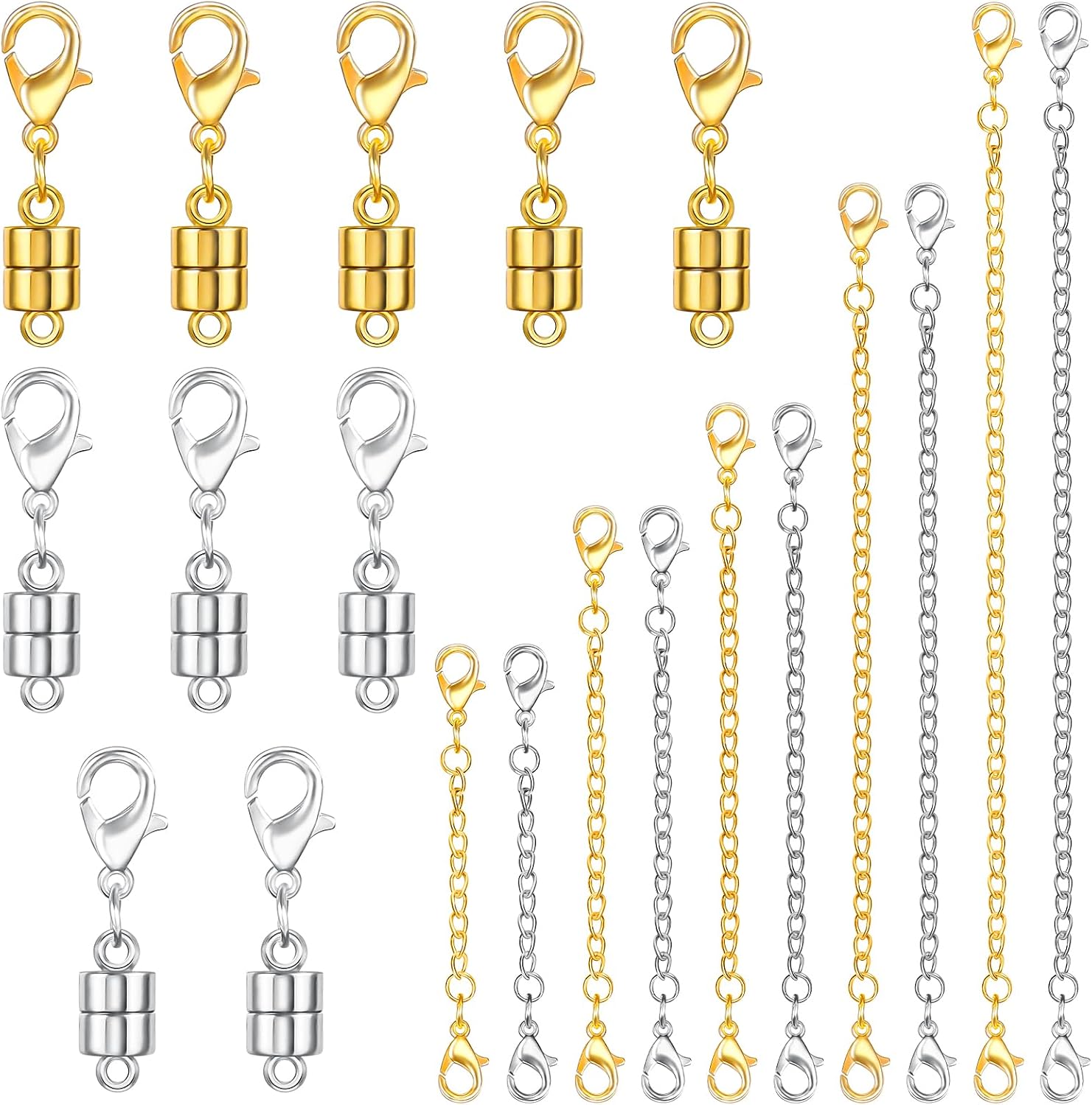 20 Pack Necklace Extenders, Magnetic Necklace Clasp with Lobster Clasp, 18K Plated Brass Jewelry Converters and Stainless Steel Extender, Suitable for Bracelet Necklaces Anklet Chains, Gold&Silver