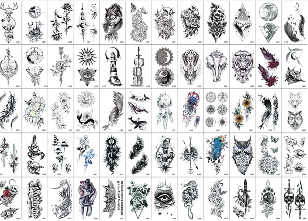Tattoo Stickers, Tattoos, Set of 60, Tattoo Stickers, Realistic, Waterproof, Long Lasting, Fashionable, Cute A Series