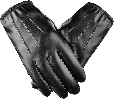 YAMEIZE Men Leather Touchscreen Gloves Warm - Winter PU Leather Gloves for Dress Party Outdoor Driving