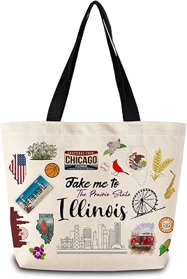 Take Me To Illinois Tote Bag Reusable Grocery Bags Aesthetic Shopping Shoulder Handbag with Interior Pocket Lightweight & Washable Stylish Illinois Travel Present for Women