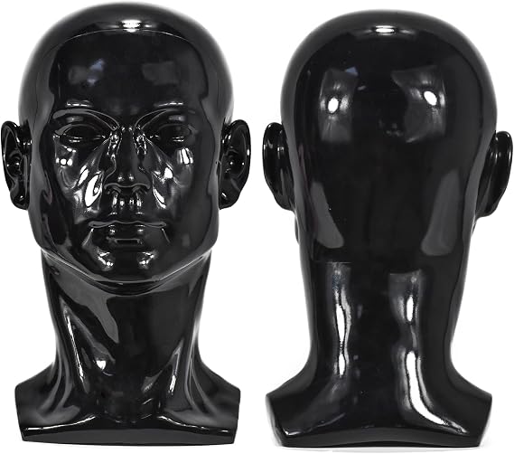 PVC Matte Black Male Mannequin Head Stand for Wig, Headset, Headphone, Game Console, Hats, and Jewelry Display (LH)