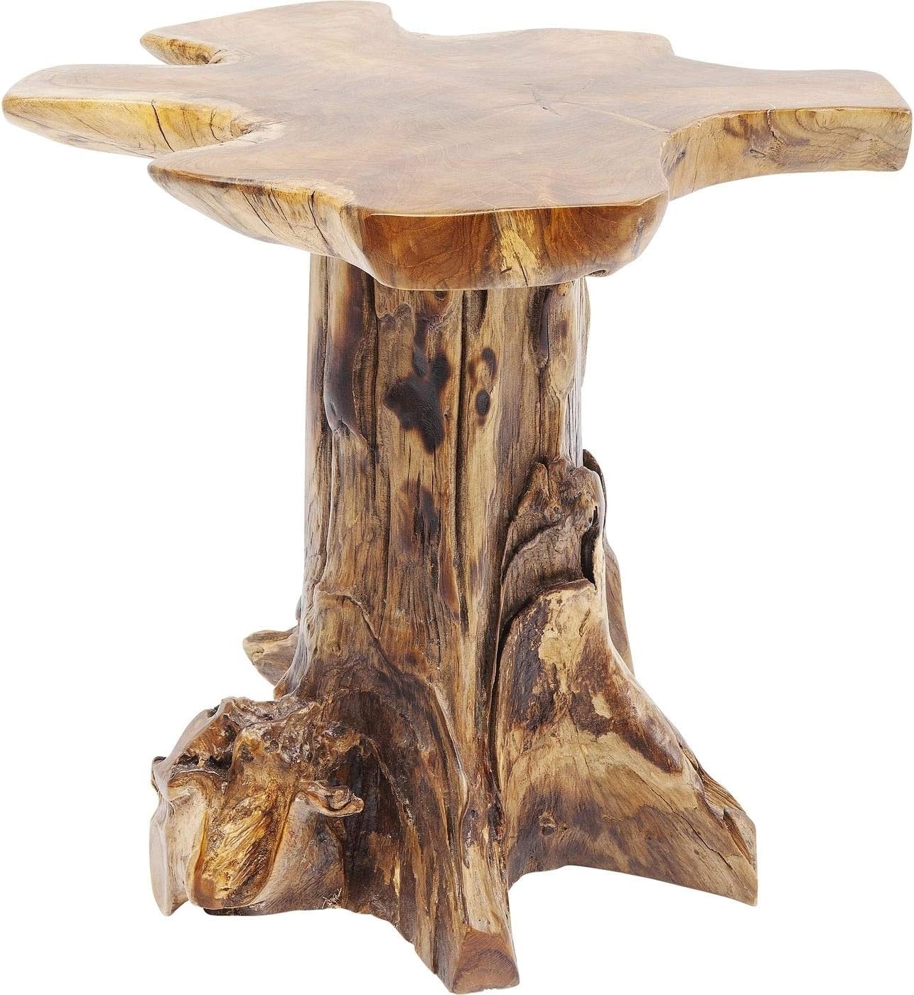 Kare Design Side Table Tree Big Nature, brown, teak solid wood, unique, wooden small bed side table for bedroom, living room, office, 49-52cm high, table top diameter 39-42cm
