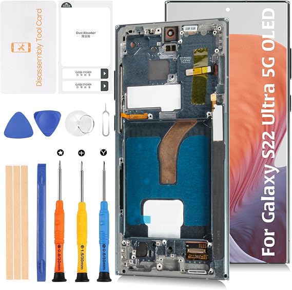 AMOLED for Samsung Galaxy S22 Ultra 5G (Fingerprint Support) Not OEM 6.8" LCD Display +Green Frame S908 LCD Screen Display Replacement Touch Digitizer Assembly Kit