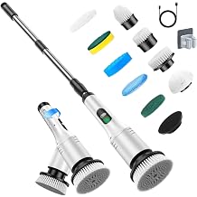 Electric Spin Scrubber - Saffory Upgraded Head Angle Adjustable Electric Cleaning Brush with 9 Replaceable Brush Heads,IPX6 Waterproof,Extendable Long Handle - 2 Speeds for Bathroom/Kitchen/Tile/Car