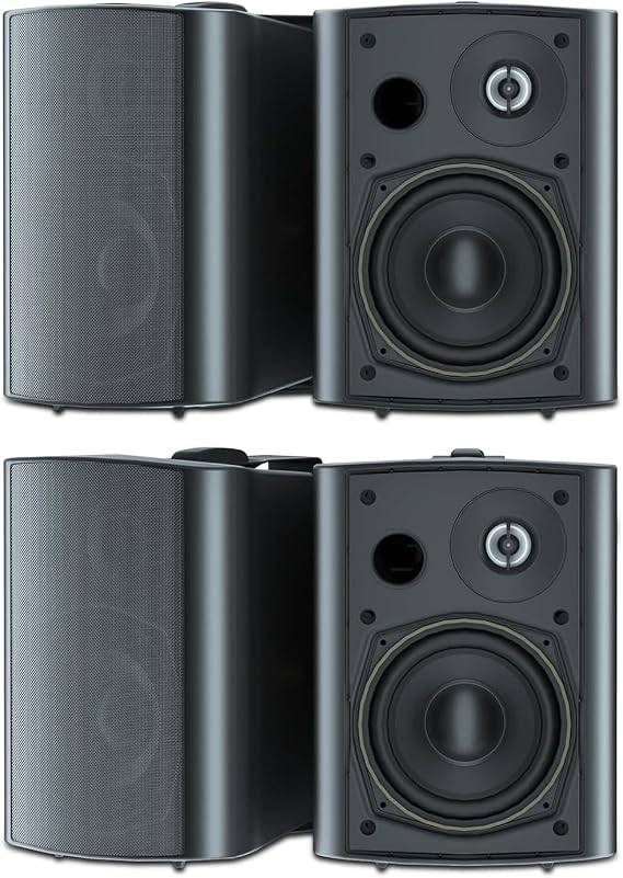 STUDIOFINIX 5.25 Inches 600 Watts Indoor Outdoor Bluetooth Speakers All Weather Wired Wall Mount System for Patio Deck (4 Speakers)