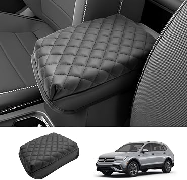 2018-2023 2024 Tiguan Accessories Center Console Cover for VW Tiguan (S/SE/SE R-Line Black/SEL R-Line), Waterproof&Cushion Leather Armrest Cover, 2022 2023 2024 Tiguan Accessories (Padded)