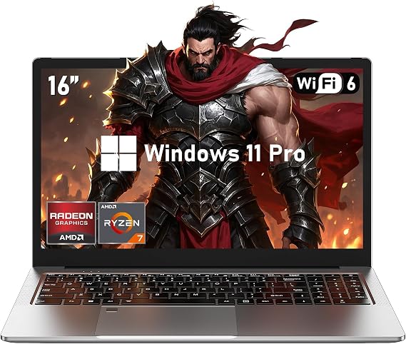 Gaming Laptop, 16 Inch Lap Top Computer 2026 with Ryzen 7 5825U Processor, 16GB DDR4, 1T SSD, Window 11 Pro, Backlit Keyboard, FHD Display 1920*1080P, WiFi 6, HDMI, for Student, Office, Business