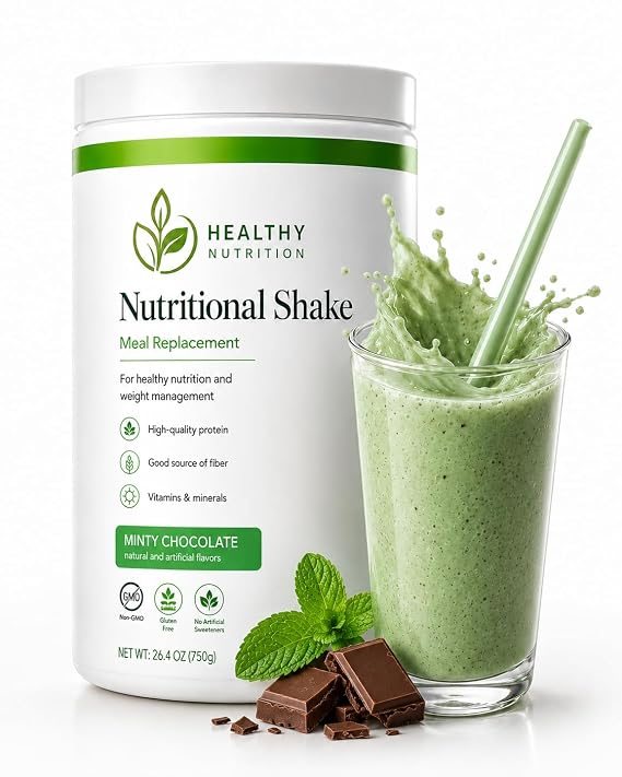 Healthy Shake Mix Meal Replacement Plant Based Herbal - 18g of Soy Protein, 1 Canister, 30 Servings - ALL FLAVORS Berry, Mango, Vanilla, Chocolate, Etc (Minty Chocolate)