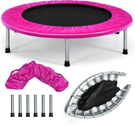 GYMAX Rebounder Trampoline for Adults, Mini Exercise Trampoline with Safety Pad, Foldable Rebounding Fitness Trampoline for Indoor/Outdoor, Small Workout Trampoline for Adults (Blue)