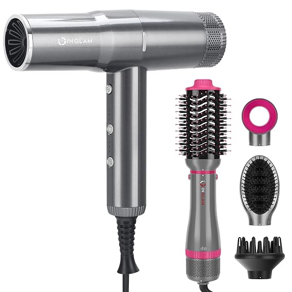 IG INGLAM 4 in 1 Blowout Brush, Professional Hair Dryer 110,000RPM Brushless Motor High Speed
