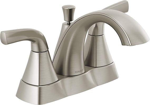 Peerless Parkwood Centerset Bathroom Faucet, Brushed Nickel Bathroom Sink Faucet, 2 Handle Bathroom Faucet, Pop-Up Drain Assembly, Brushed Nickel P2535LF-BN