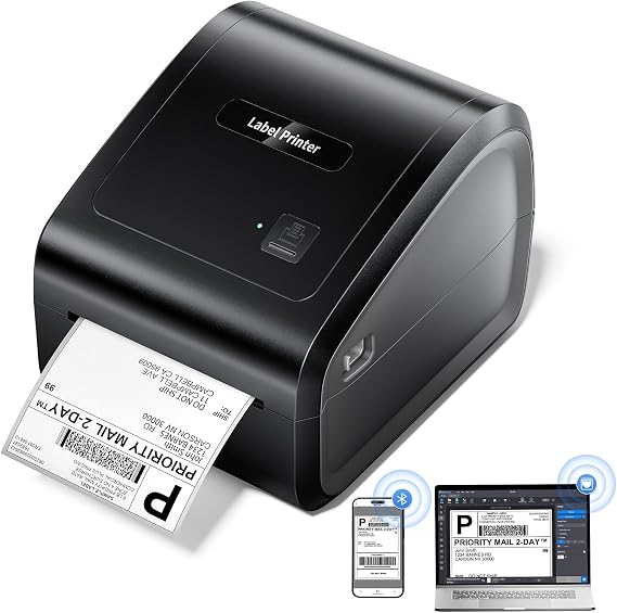 Bluetooth Thermal Label Printer 4x6 with Built-in Paper Bin