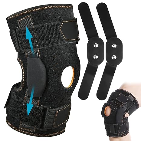 Hinged Knee Support Brace - Adjustable Open Patella with Parallel Straps & Dual Side Stabilizers, Hinged Knee Support Brace for Joint Pain Relief Tendonitis Ligament Tendonitis, Ligament Injury(M)