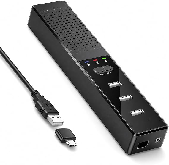 3 in 1 USB Computer Speaker with Microphone, PC Laptop Desktop Conference Speaker with Mic for Smart Home Office and Online Study,360 Degree Enhanced (8)