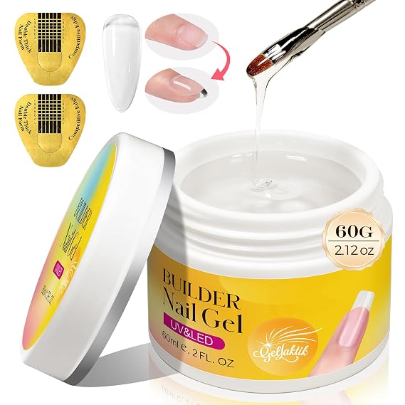 Builder Gel Kit 60g for Nail Extension - Clear Hard Gel with 10 Nail Forms