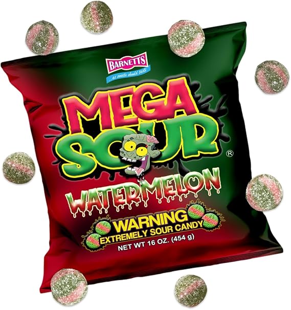 Barnetts - Mega Sour Candy Watermelon 454g - Trendy Sweet Bags - Traditionally Handmade Sweets - Sour Coating Lasts 20 Seconds - Candies for Party Bag, Gift Hamper, or Hamper Box