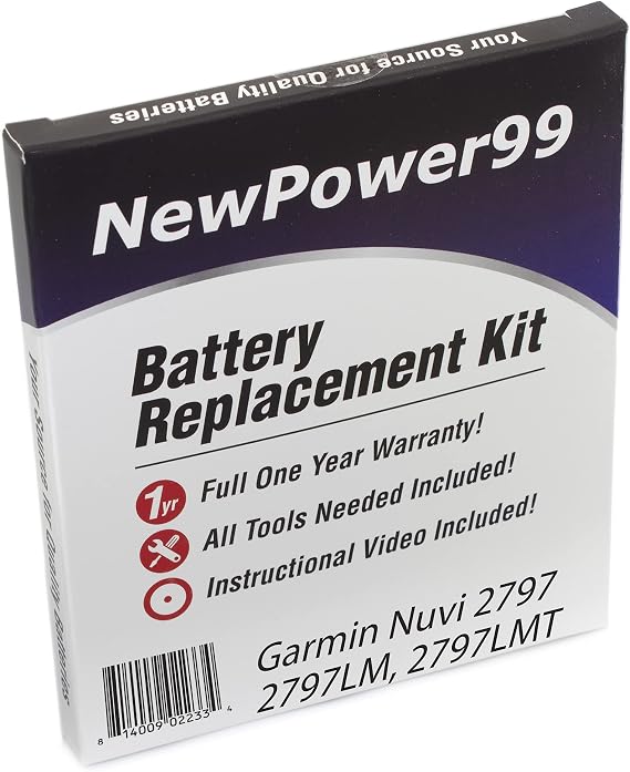NewPower99 Battery Kit for Garmin Nuvi 2797, Nuvi 2797LM, Nuvi 2797LMT with Tools, Video Instructions and Long Life Battery