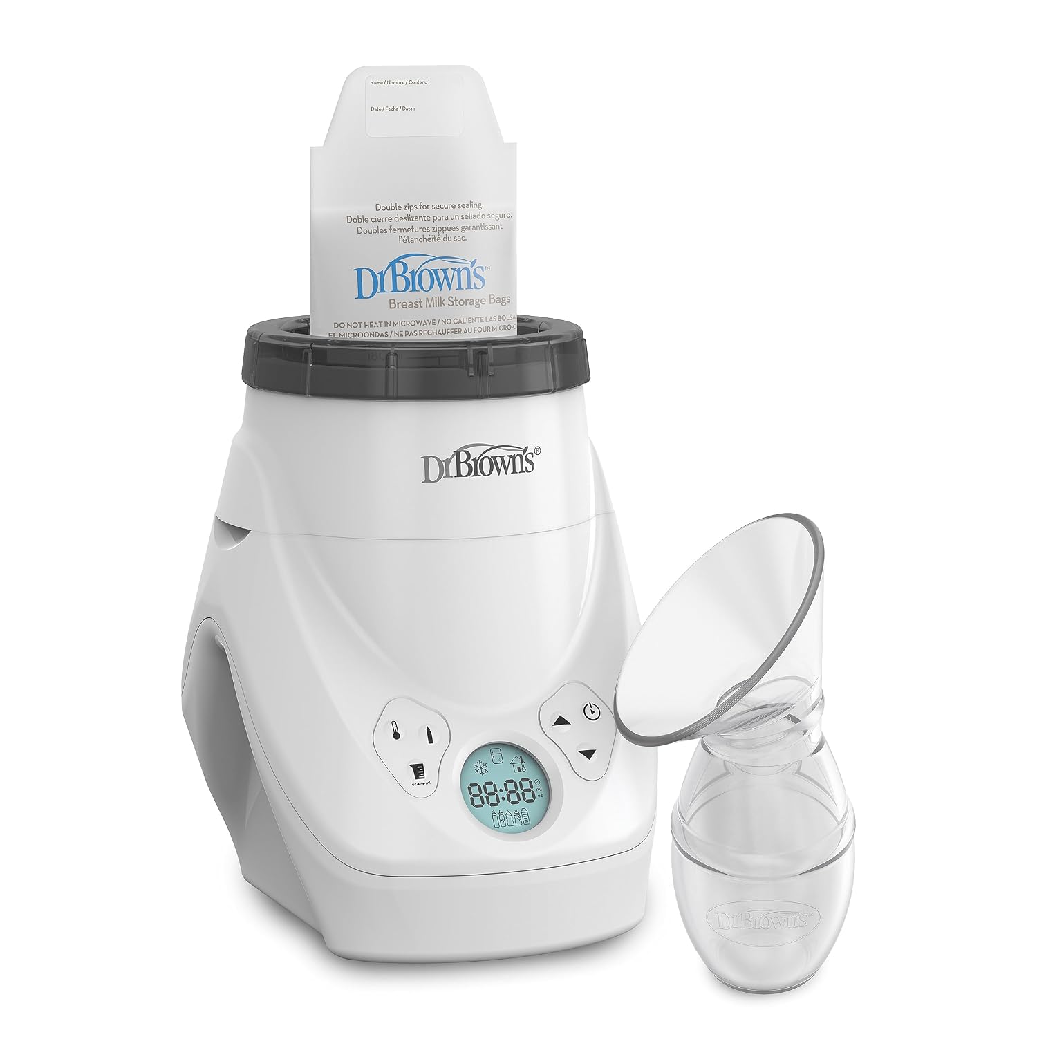 Dr. Brown’s Natural Flow MilkSPA Breastmilk and Bottle Warmer with Silicone One-Piece Breast Pump Breast Milk Catcher & Travel Bag, 4oz Anti-Colic Options Baby Bottle, Level 1 Nipple & Travel Lid