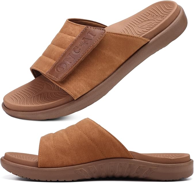ONCAI Mens Sandals Adjustable Straps Orthotic Plantar Fasciitis Open Toe Athletic Sport Slides with Soft Comfy Arch Support Footbed Size 6.5-14