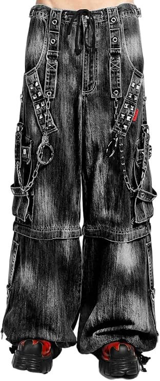 Tripp NYC Baggy Denim Pants, Storm Wash, Distressed Black, Cotton, Convertible Zip-Off Shorts, Chain Straps