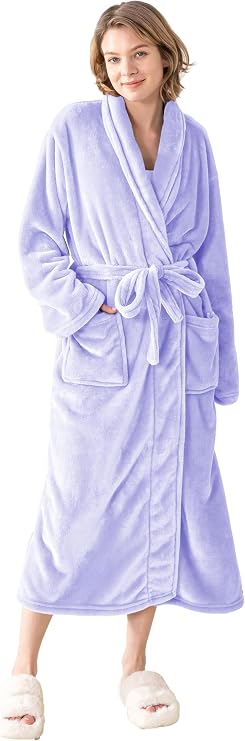 Robes for Women Premium Plush Fleece Long Bathrobe for Women with Shawl Collar, Soft Warm Womens Robe
