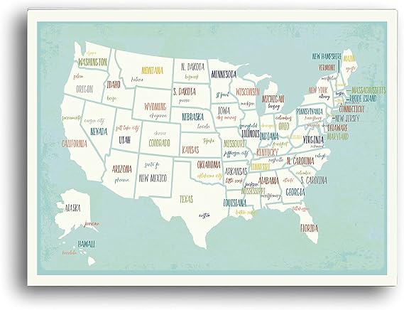 USA Wall Map Art Print, 08x10 Inch Print,Kid's USA Wall Map,Children's Room Decor, Gender Neutral Nursery, Travel Nursery Decor,United States of America Map