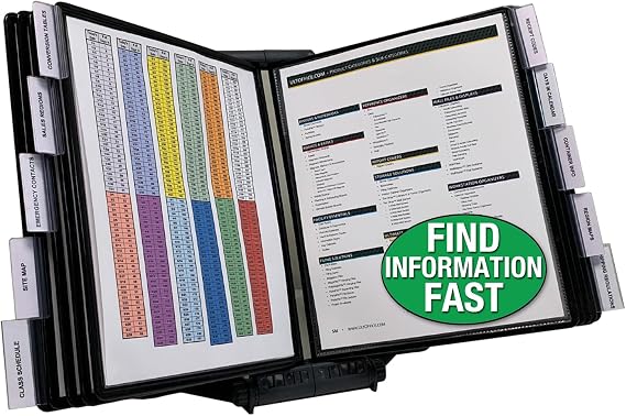 Ultimate Office AdjustaView Expandable Desk Reference Display Organizer 10B | 5 Adjustable Viewing Angles, Dual Weighted Base, 10 Letter Size EZ-Load Black Pockets, ADD-ON to Expand Capacity at Anytime