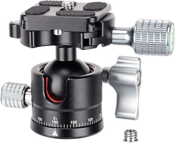 Koolehaoda Low Profile Tripod Head, Mini Ball Head Camera 360 Panoramic | Compatible with Arca 1/4" Quick Release Plate Metal Ball Joint for Tripod Monopod Slider DSLR Camera Camcorder,Max Load 22lbs