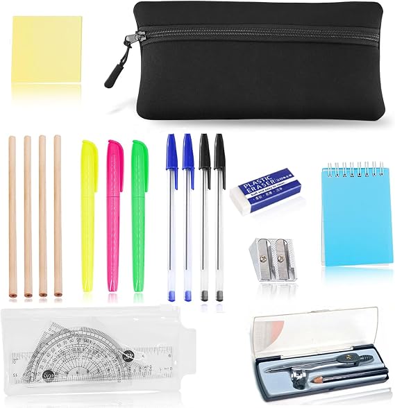GCSE 17 Pcs Black Stationery Set, Back to Secondary School Stationery Set
