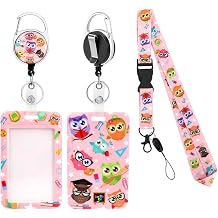 Badge Holder with Lanyard, Cute Owl ID Card Holder Retractable Badge Reel with Carabiner Clip, ID Card Protector Cute Breakaway Lanyard for Teacher Student Nurse Kids Women
