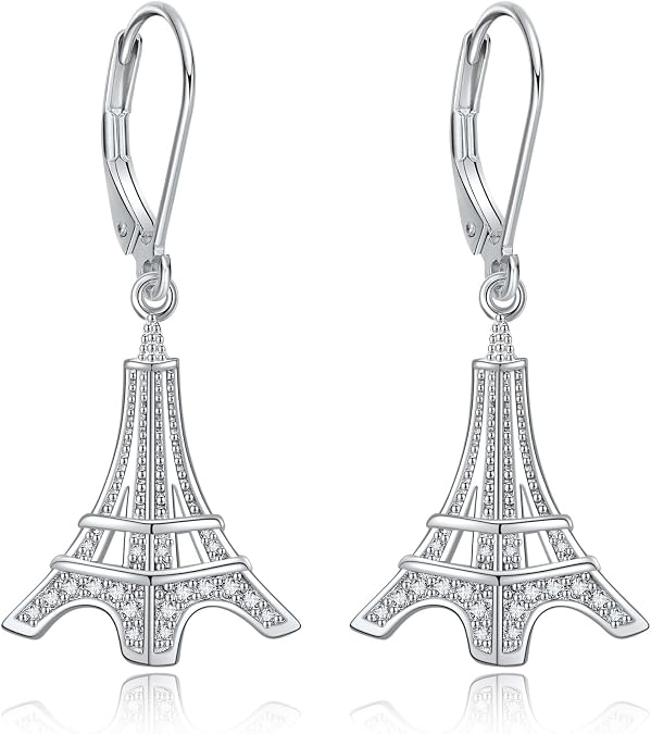Eiffel Tower Earrings 925 Sterling Silver Eiffel Tower Drop Earrings for Women Paris Eiffel Tower Jewelry for Women