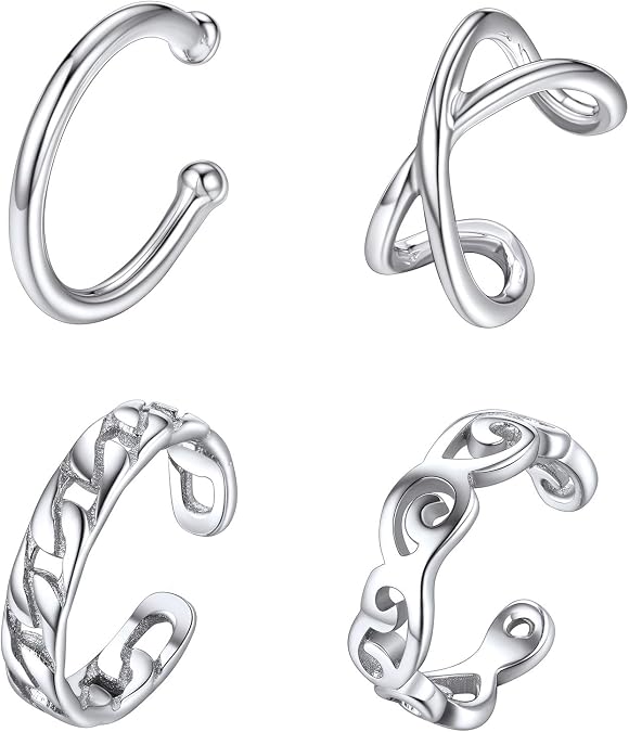 ChicSilver 925 Sterling Silver Ear Cuff Earrings Set Non Piercing Clip on Cartilage Cuff Earrings for Women Various Styles