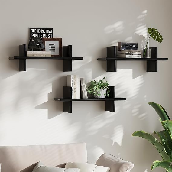 Wooden Wall Shelves Set of 3 Floating Shelves for Decoration and Storage Space-saving wooden hanging shelves for books plants and decoration perfect for various living areas