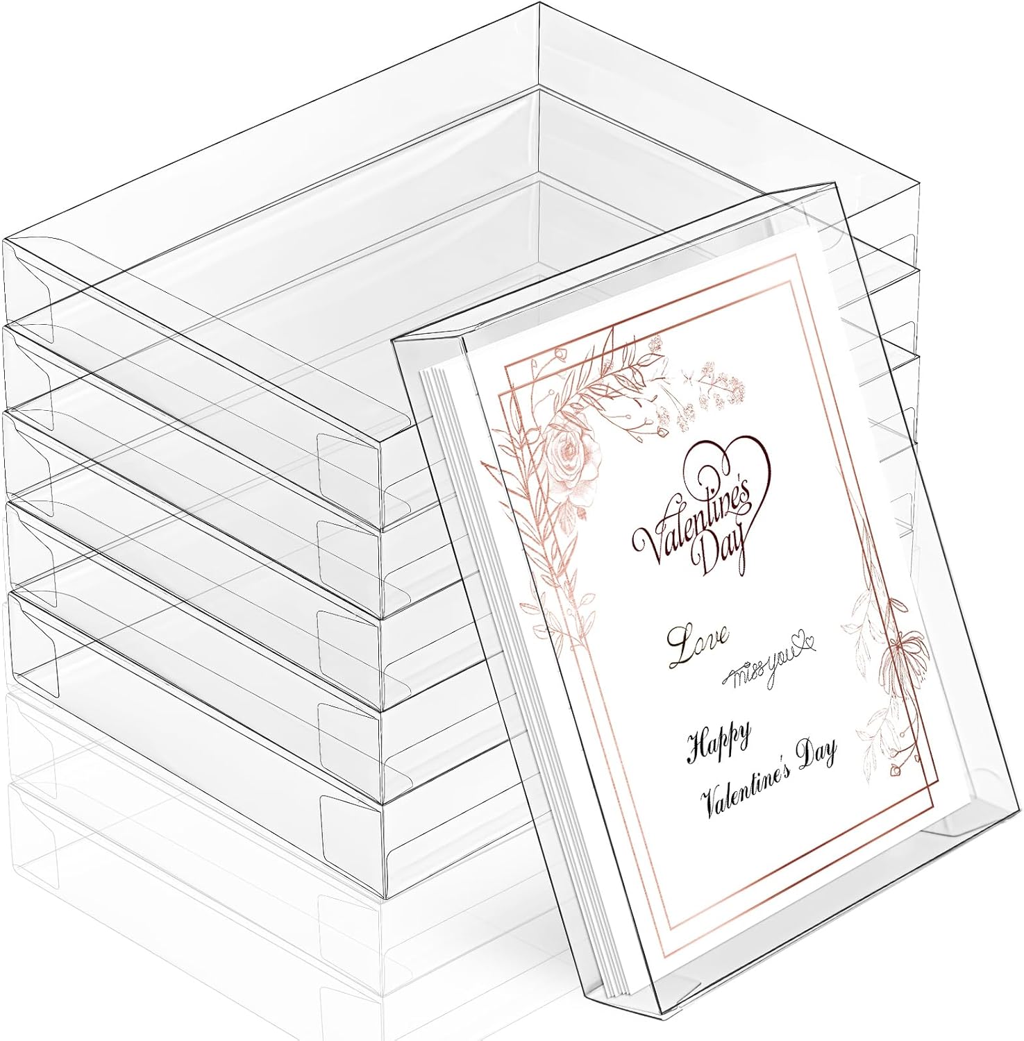 Sintuff 100 Pcs Clear Card Box Greeting Card Storage Boxes Clear Plastic Card Box for Greeting Cards 5.39 x 7.36 x 1 Inches Photo Storage Box Rectangle Small Boxes for Favors