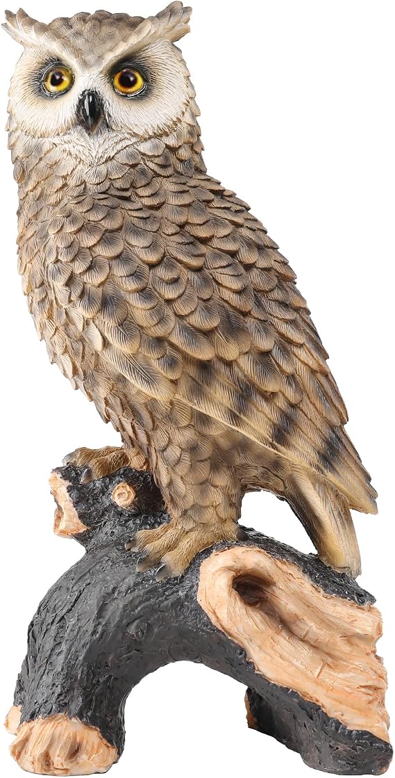 Owl Garden Statue - Perching Forest Owl on Stump Resin Figurine for Home Indoor Outdoor Garden Patio Yard Decor