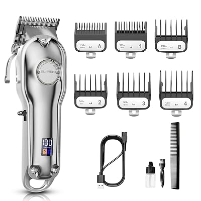 SUPRENT Hair Clippers for Men, Professional Cordless Clippers for Hair Cutting with 6 Durable Metal Guards, Hair Trimmer Barbers Grooming Kit Rechargeable, LED Display