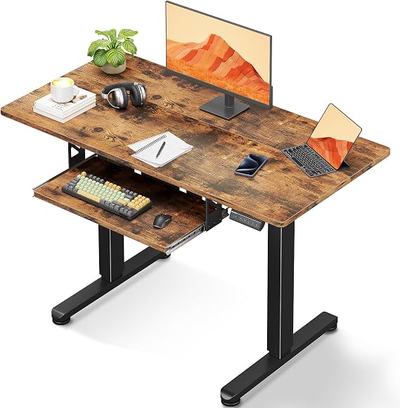 Casaottima Electric Standing Desk with Keyboard Tray, 40 Inch Height Adjustable Small Table, Sit Stand Table, Writing Computer Desk for Home, Office, Workstation, Rustic Brown