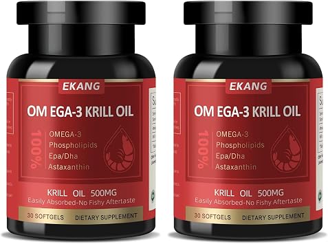 Antarctic Krill Oil - Wild Caught Omega 3 Krill Oil 500 mg with EPA, DHA, Astaxanthin & Phospholipids - Brain, Heart, Joint Support, Non-GMO, Gluten-Free, Antioxidant, Sustainably Sourced, 60 Softgels