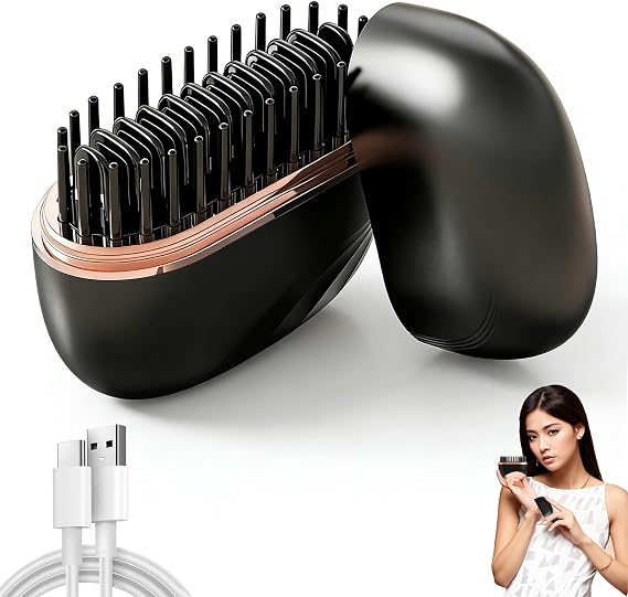 Mini Hair Straightener, Portable Hair Straighteners Heated Hair Brush | 2-in-1 Mini Cordless & Portable Hair Straightener Hot Comb with 3 Heat Settings, 30s Fast Heating for Travel Home Use