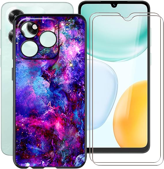 Phone Case for Honor X5c Plus (6.74") with [2 x Tempered Glass Protective Film], Ultra-Thin Shockproof Bumper Cover Black Soft Silicone Case for Honor X5c Plus - Gorgeous