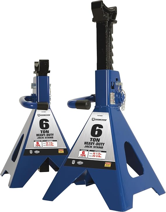 Strongway Double-Locking 6-Ton Jack Stands, 12,000-Lb. Capacity, 1 Pair | Controlled lifting and positioning, Professional garage use, Stable service support, Durable steel construction