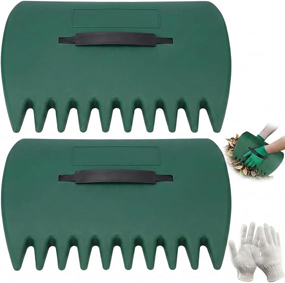 Leaf Collector and Garden Scoop, Wide Mouth Leaf Grabber with Gloves, Efficient Yard Cleanup Tool for Leaves and Trimmings (Green)