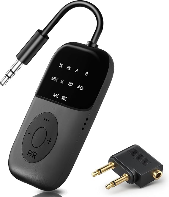 2 in 1 Bluetooth 5.4 Transmitter Adapter, 24 Hours Playtime, aptX Low Latency Airfly Gadgets, Bluetooth Receiver, 3.5 Jack Transmitter for Airplane, Airpods, Headphones, TV