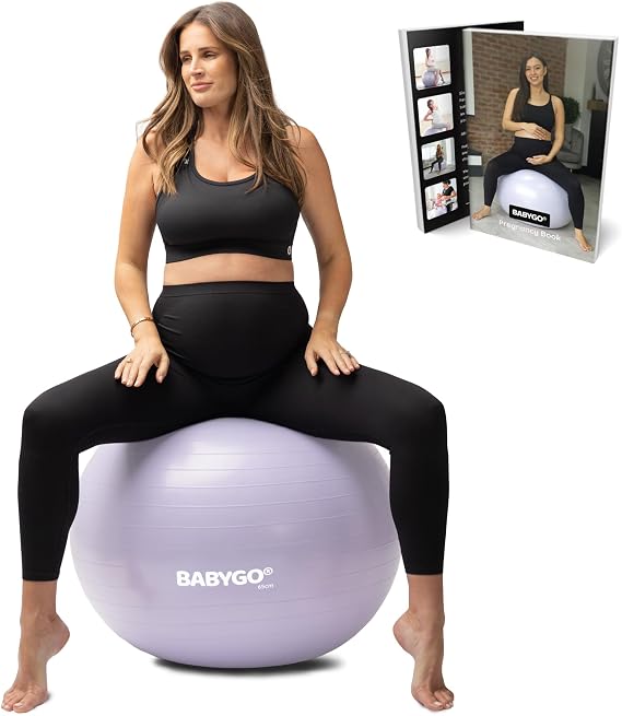 BABYGO Birthing Ball for Pregnancy Maternity Labour & Yoga + Our 100 Page Pregnancy Book, Exercise, Birth & Recovery Plan, Anti-Burst Eco Friendly Material