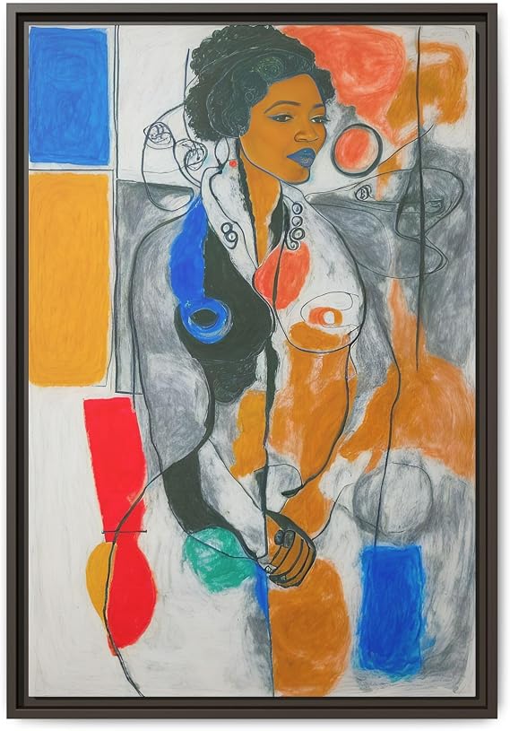 Canvas Print, Abstract Nude Painting Women, Framed Wall Art Decor, Multicolor Artwork, Home Office Decor, Nude@art, 32x48 in