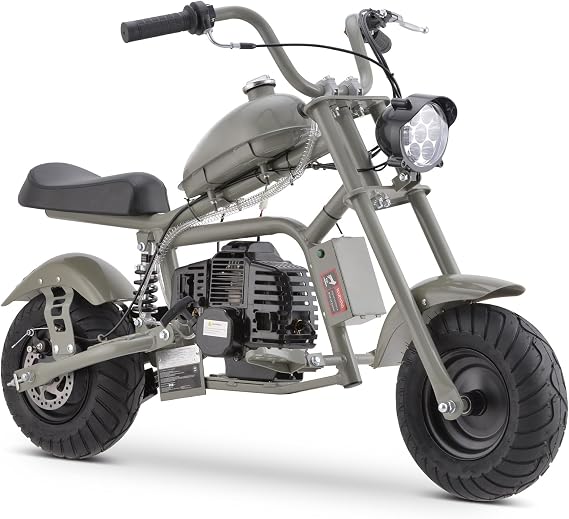 HOVER HEART Gas Mini Chopper Bike, DB003 Model 49.4 CC 2-Stroke Dirt Bike with Big Headlight, Rear Shock Absorber, Metal Frame, Disc Brakes, Max Load 165Lbs, Up to 20Mph, EPA Approved (Gray)