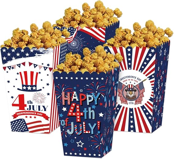 RUSTAMM 12 Pcs Independence Day Theme Party Popcorn Packing Box Candy Snacks Cookie Gift for 4th of July Holiday Party Decors