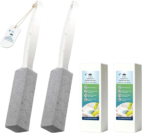 Kadden 2 Pack Pumice Stone Toilet Bowl Cleaner with Handle, Hard Water Ring Remover & Stain Scrubber for Bathroom, Pool, Sink and Tub, Ergonomic Heavy Duty Cleaning Tool